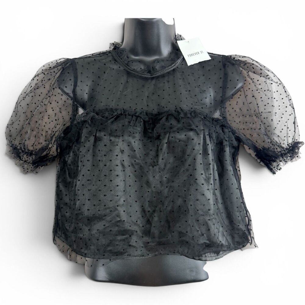 forever 21 fairy grunge goth black lace crop top whimsigoth layered ruffle neck - Picture 2 of 7